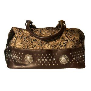 Rustic Couture medium maximalist  studs quilted handbag satchel bag